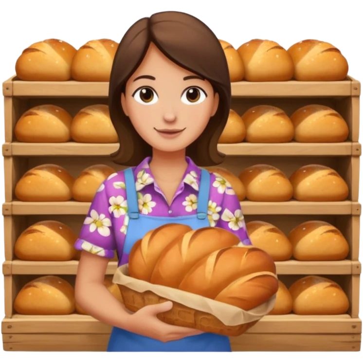 Shopper with bread loaf,Farmers’ Market, background bakery shop, market. emoji