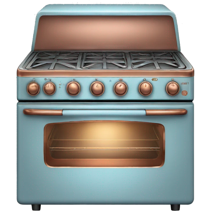 Realistic pastel blue and metallic copper vintage oven. emoji