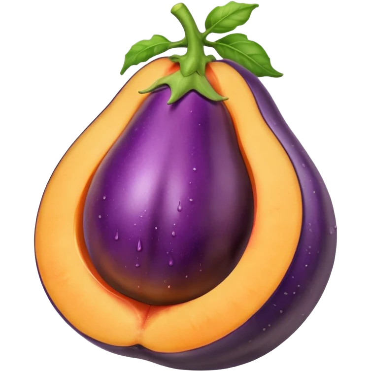 Eggplant with white liquid coming out the top being inserted into a peach emoji