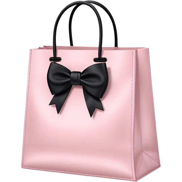 realistic light pink shopping bag with black bow emoji