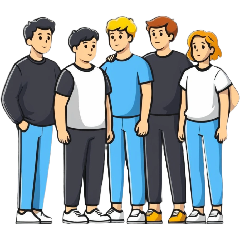 team of five caucasian people standing together emoji