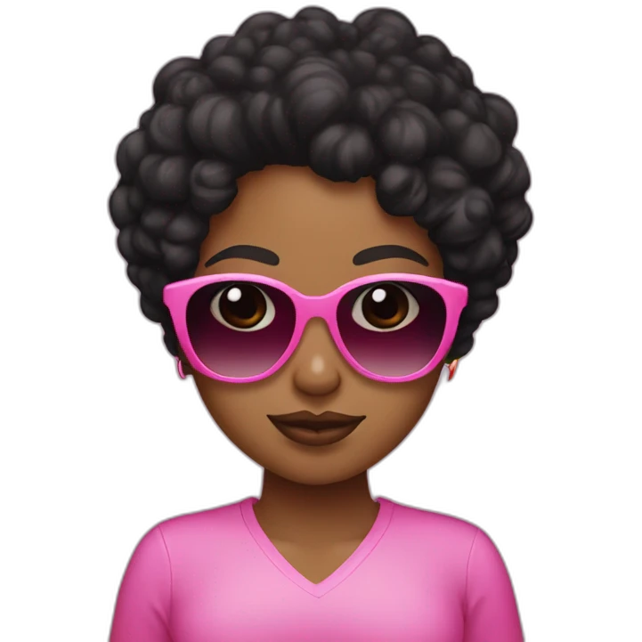 Brown girl whit curly black hair with pink sunglasses  emoji