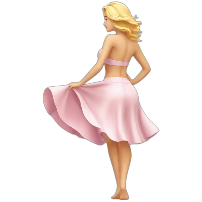 full body back view curvy caucasian-beauty-in small wide skirt lifted by the wind bikini emoji