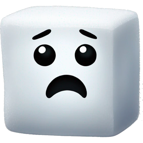 A sugar cube with sad eyes emoji