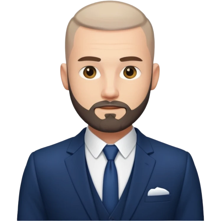 Fit adult man, white, with buzzcut, with nice beard, wearing suit emoji