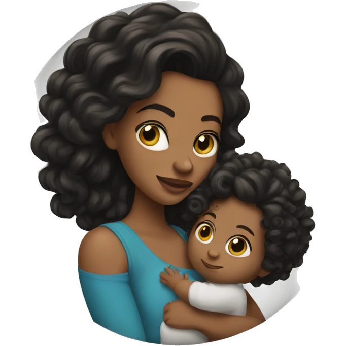  Brunette with tattoos on arm with long hair holding a baby boy with curly hair  emoji