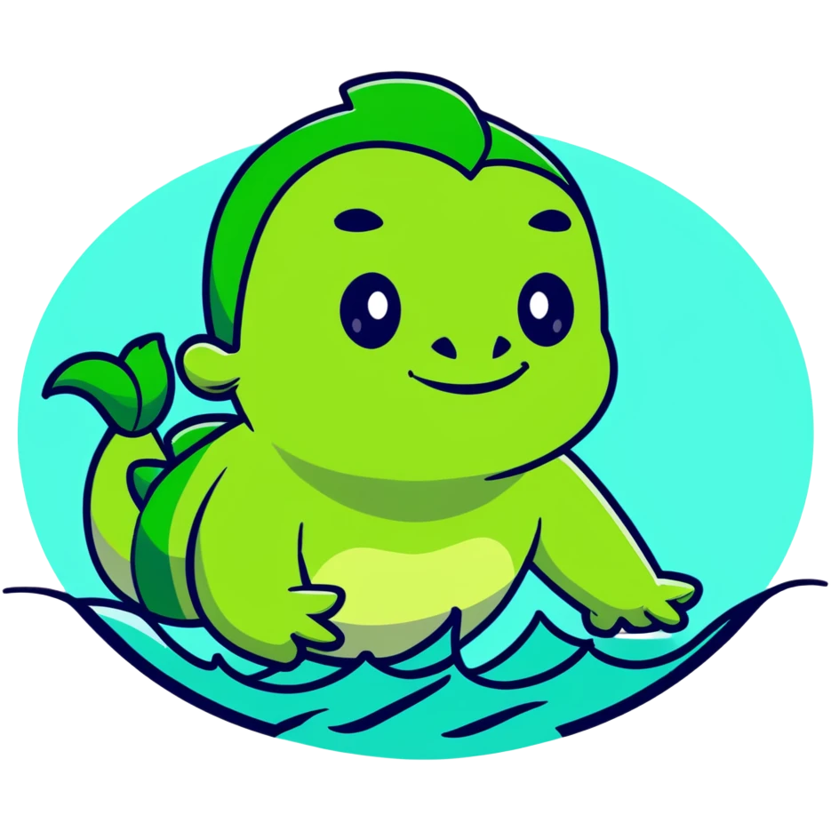 Green Shrekodil (mix of Shrek and crocodile) swimming breaststroke in a puddle emoji