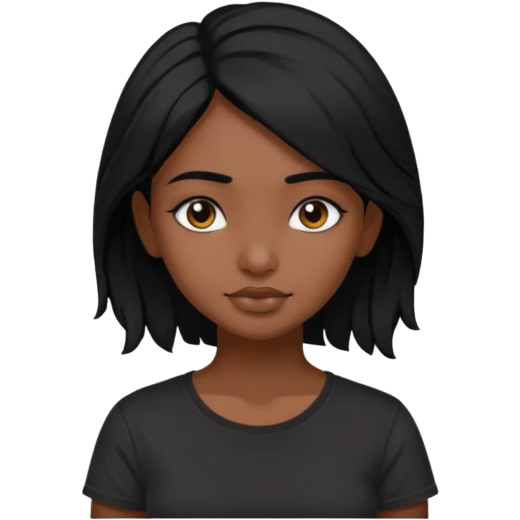 a pretty dark  indian bratz girl with messy dark black hair, wearing a black tee. emoji