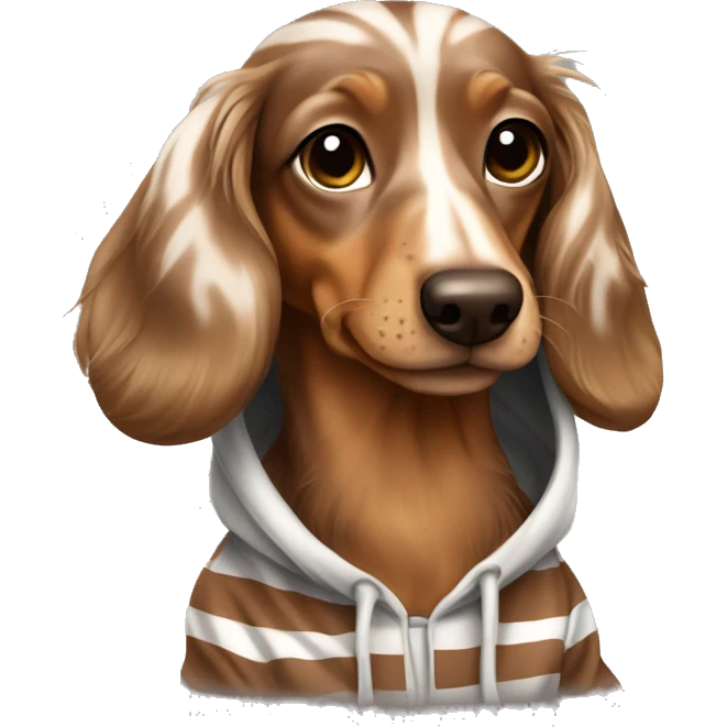 brown creme dapple long haired dachsund with striped hoodie emoji