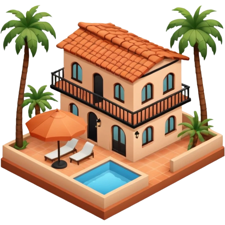 Spanish airbnb, palm trees isometric exterior emoji