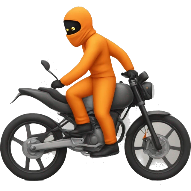 A man eith orange balaclava and jumpsuit biking emoji