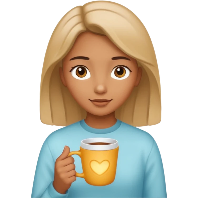 The girl holds a cup in her hands. There is a glow around the girl. emoji