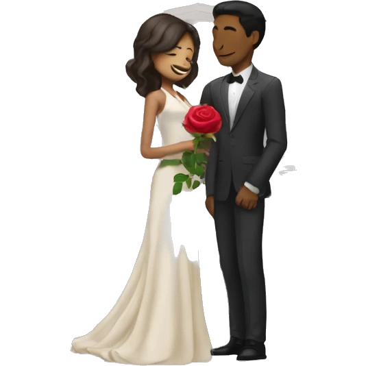A girl wearing a suit holding a  rose and purposing a tall dusky guy infront of a temple  emoji