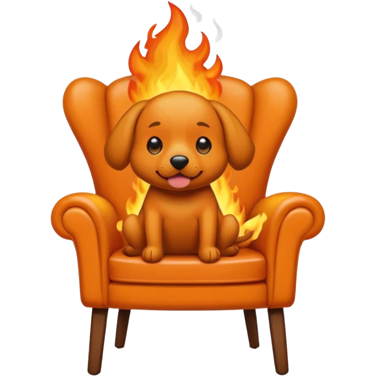 A cartoon orange dog on chair sitting in a house on fire and saying I'm fine emoji