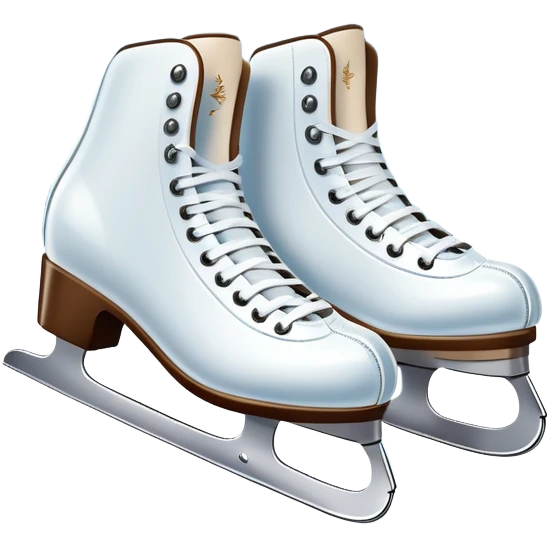 An icon showing In the background, twinkling lights, winter trees, and cheering spectators create a festive atmosphere. a pair of elegant ice skates gliding across a smooth, frozen rink with snowflakes in the air. Transparent background highlights the grace and charm of ice skating. emoji