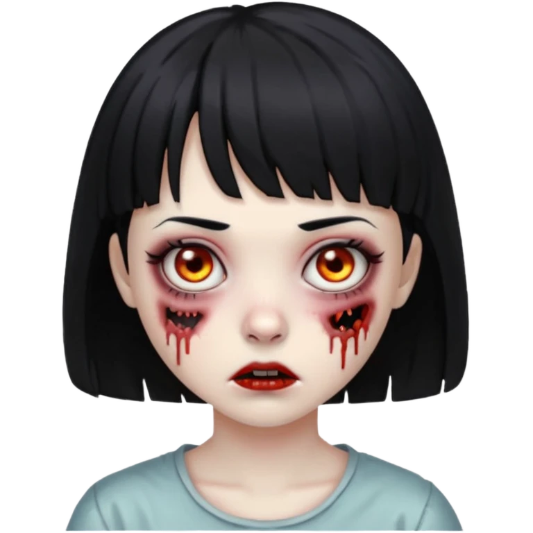 garota zumbi com os cabelos pretos com franja curta emoji