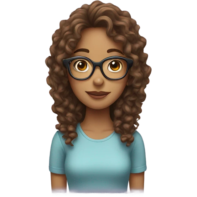 Girl with long brown curly hair with glasses emoji