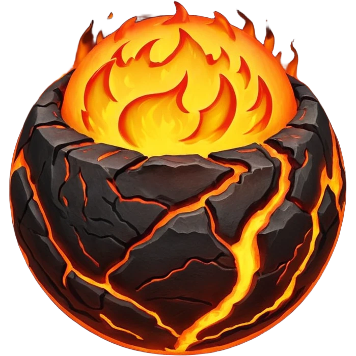 sphere globe planet, surface covered with lava fire emoji