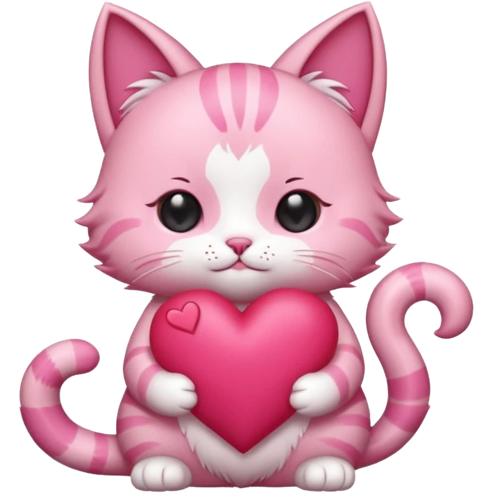 chibi anime pink cat holding a big heart emoji