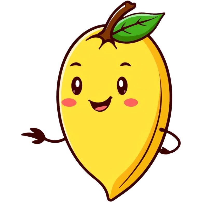 cartoon style tonka bean with a leaf, smiling face emoji