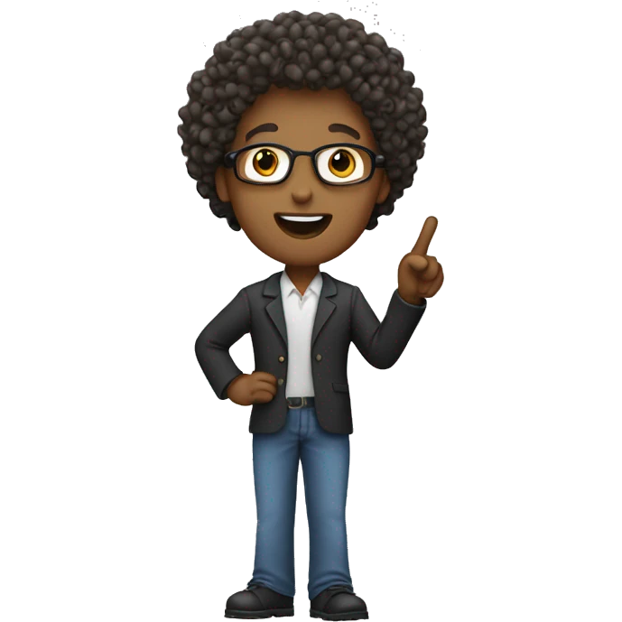 teacher with curly hair standing up pointing emoji