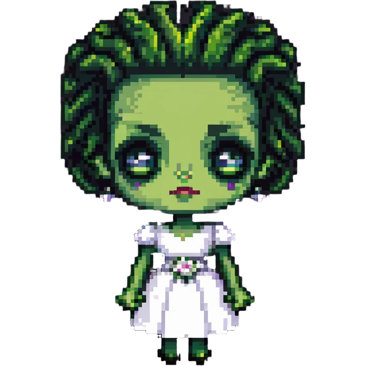 cute pixel Bride of Frankenstein with big eyes and signature hair emoji