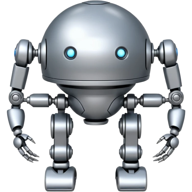 completely symmetrical 4 legged robot. center sphere with 4 evenly spaced legs extending from each side emoji