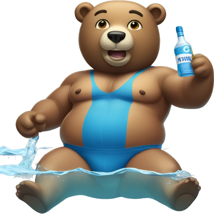 Bear wearing speedo holding vodka  emoji