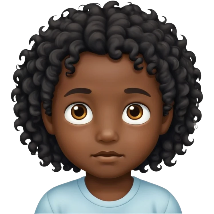 toddler boy face, African eyes, dark skin, black long curly hair emoji