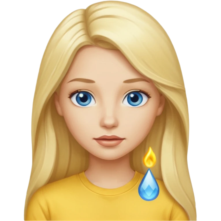 blonde woman long hair blue eyes yellow shirt shiny lips emoji