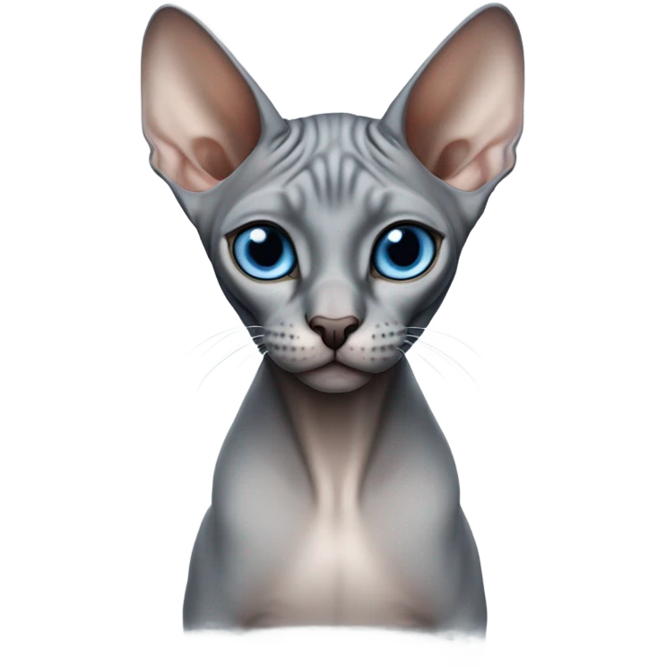 a sphynx cat with blue eyes and grey skin emoji