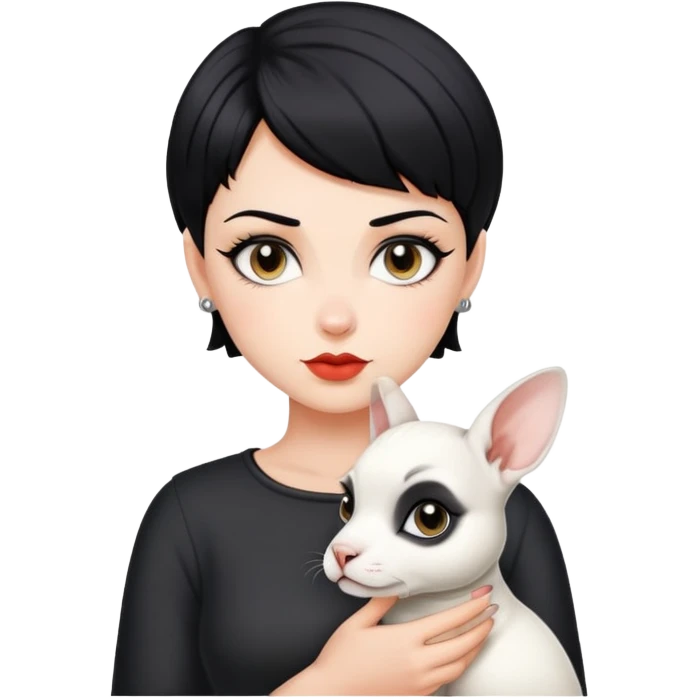 Short black hair handsome bad girl holding a white German rex emoji