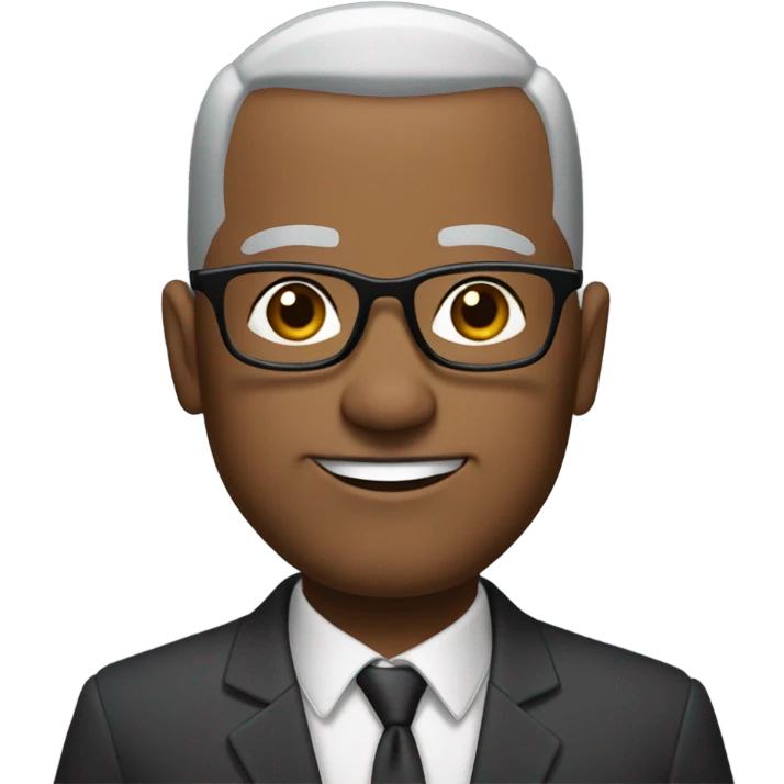 Dwayne Hunter  with small round face and suit and glasses and buzz cut and small black eyes and small gray beard and small black eyes and wrinkled forehead emoji