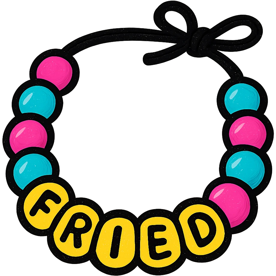 a beaded friendship bracelet, colorful and playful style, bright colors, fun emoji