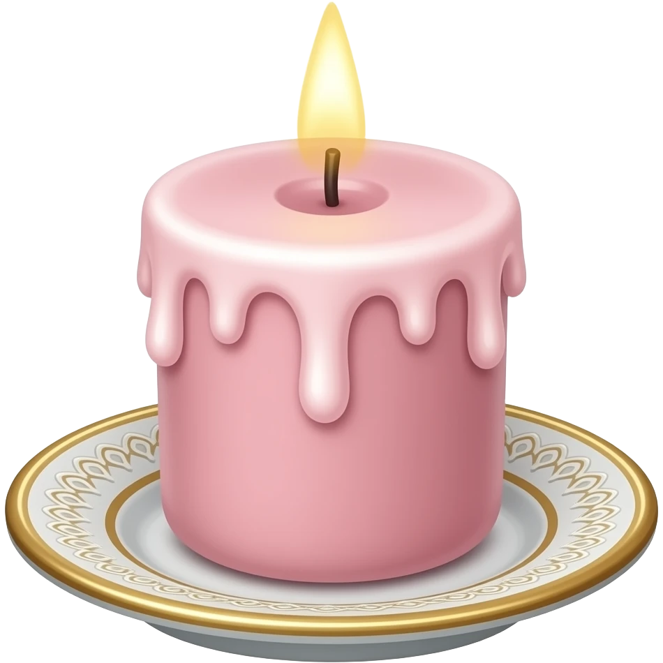 Thin tall neat petite cute slim dainty narrow Pastel Reddish-pinkish vintage candle on a tiny narrow gold and white plate emoji