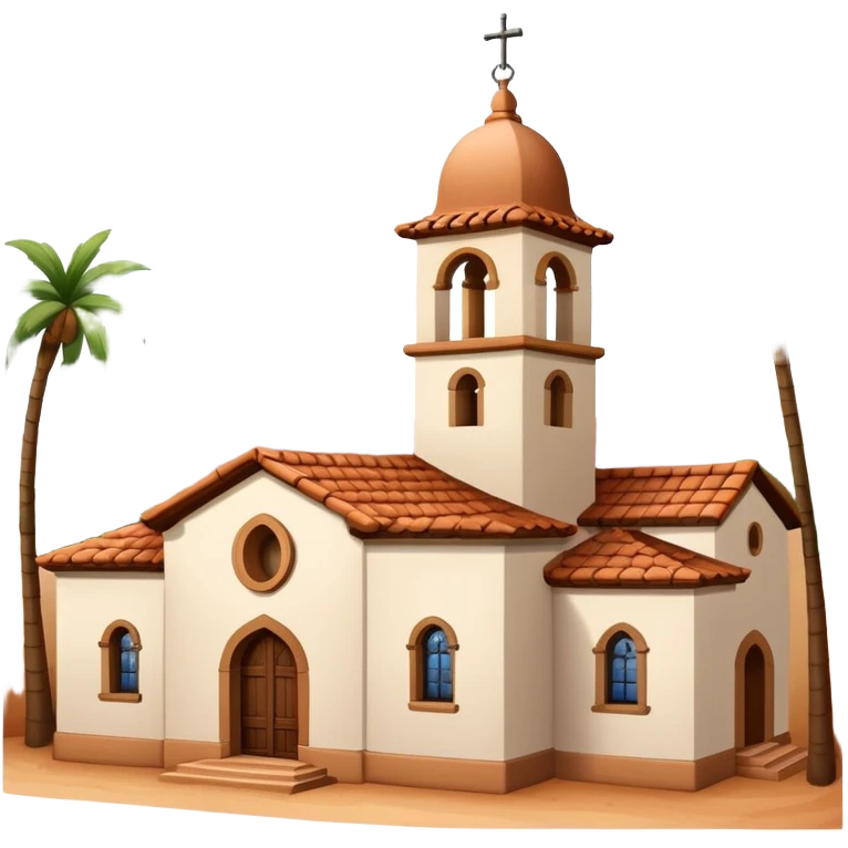 Spanish mission style house with bell tower, arches, and clay tile roof emoji