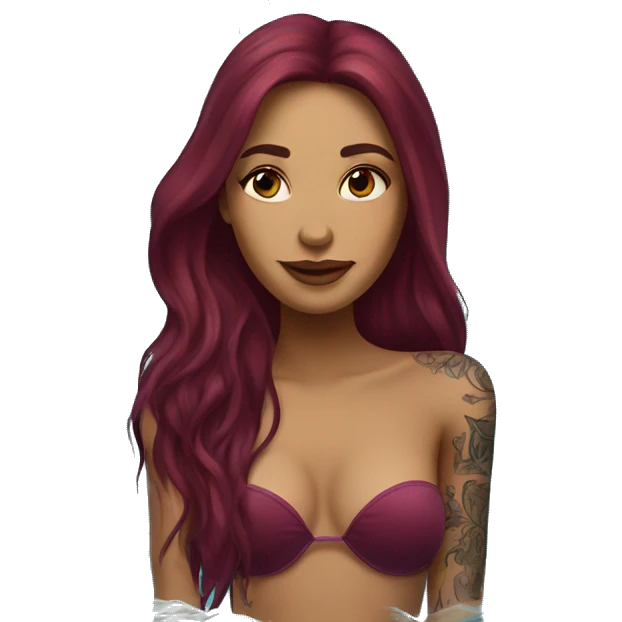 Beautiful tattooed  burgundy long haired woman swimming in a pool emoji
