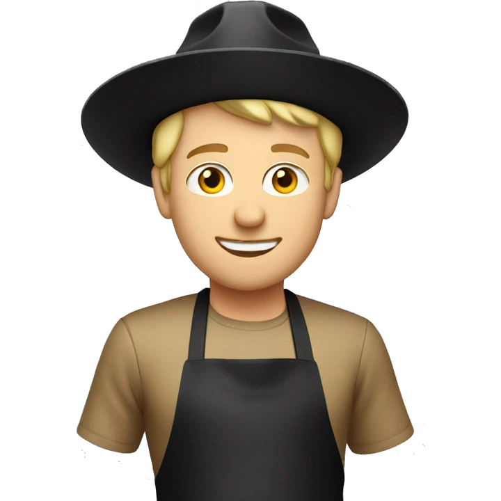 Blonde Caucasian man wearing black hat cooking  emoji