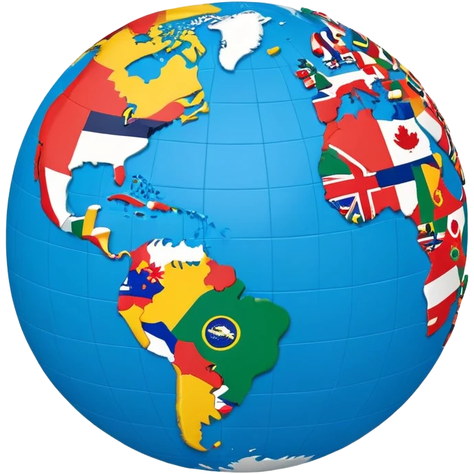 A globe showing Earth with small country flags around it or embedded on the continents emoji