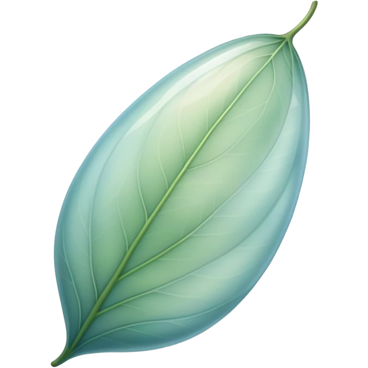 delicate cocoon-shaped leaf, translucent texture, soft curved lines, floating with light aura, gentle green-blue hues, warm earth undertones emoji