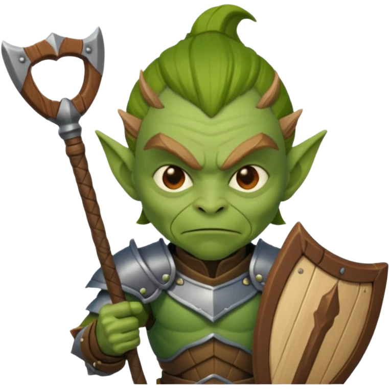 Goblin Warrior – short green goblin with armor and wooden club emoji