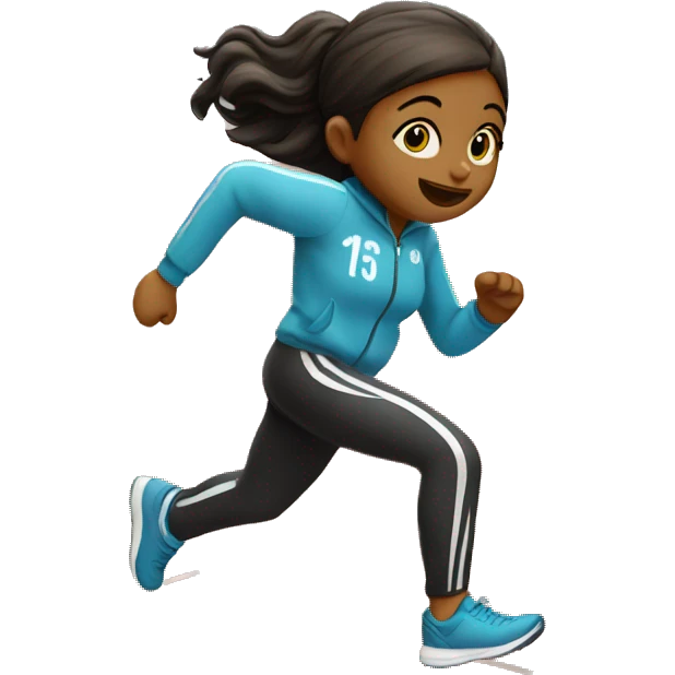 Girl running on as track with a track suit that has a 35 on it  emoji