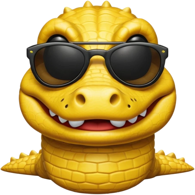 Cocodrilo feliz con boca cerrada mirando de frente que tengan lentes negros y sea color amarillo con fondo blanco emoji