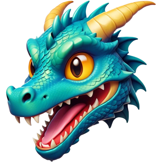 Cinematic Comical Dragon Portrait Emoji, Head tilted dramatically with an exaggeratedly amused expression, featuring a striking, glossy scaled body with bold, angular details and wide, expressive eyes brimming with playful disbelief; rendered with vibrant, lifelike textures and natural shadows, high shine, dramatic yet playful, styled with an air of cheeky mythical mischief, soft glowing outline, capturing the essence of a spirited and over‐the‐top dragon that looks ready to breathe fire into viral fame! emoji