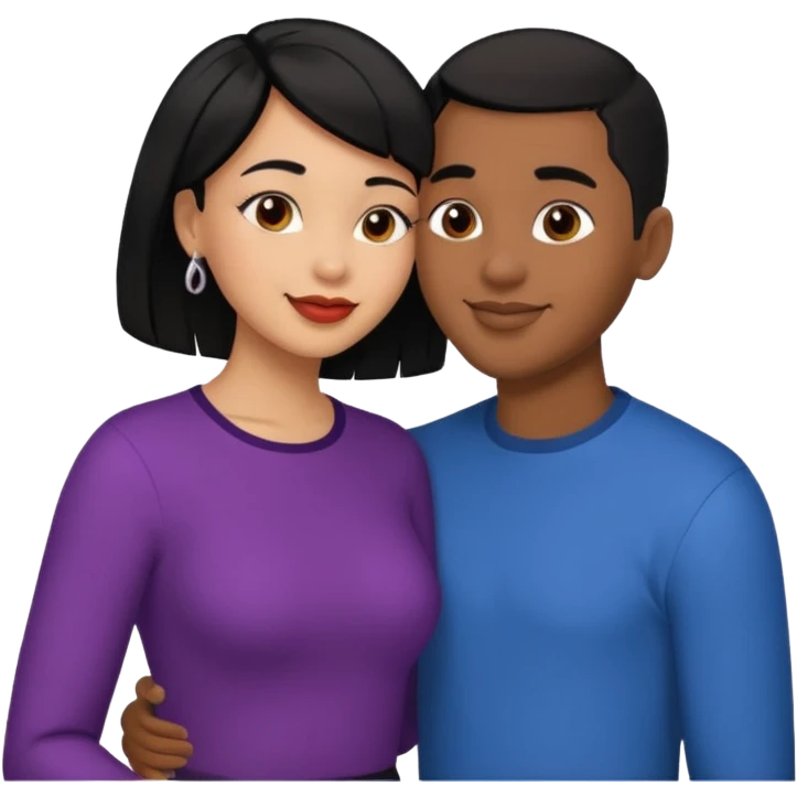 Ebony couple, light skin female with black hair, brown skin male with low haircut no bread kiss emoji