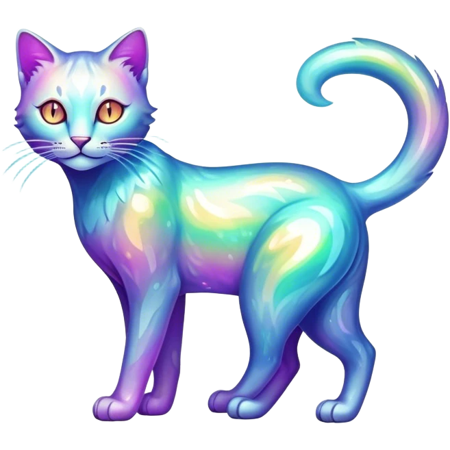 Colorful vibrant transparent iridescent luminescent ethereal fantasy-lynx-leopard-cheetah-caracal-serval-feline-animal, full-body emoji