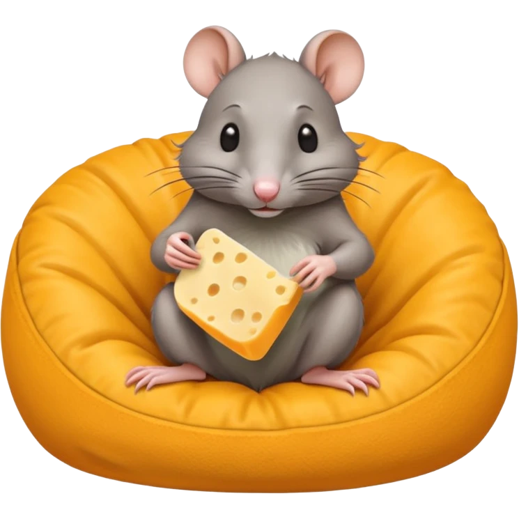 rat sitting in bean bag chair while eating cheese emoji