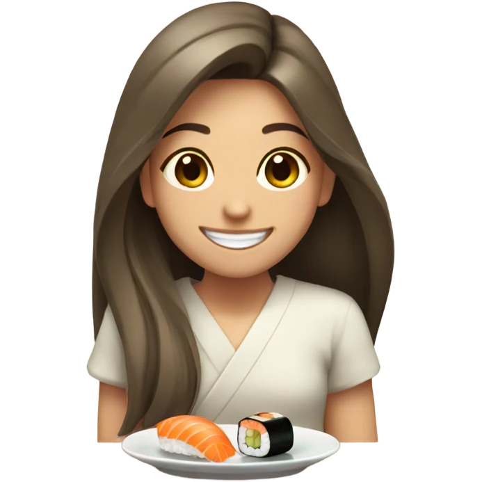 smiling girl with long hair eating sushi  emoji