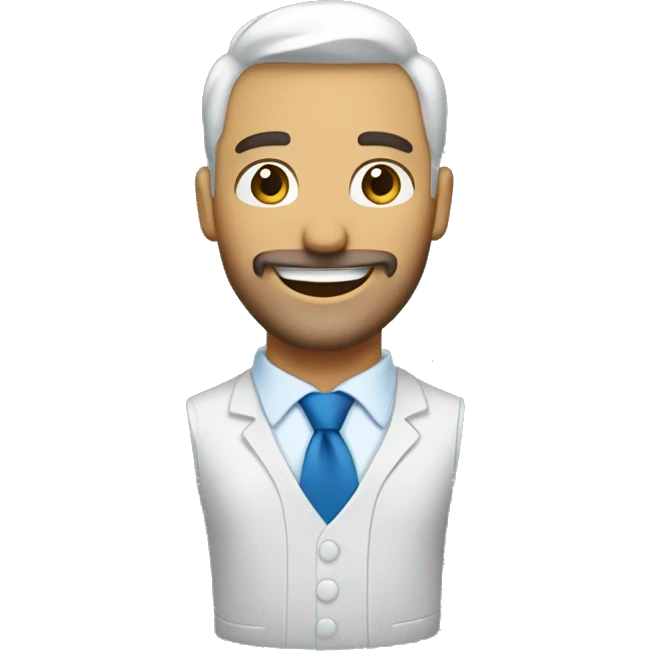 Hombre blanco con barba y corbata azul saludando y sonriendo  emoji