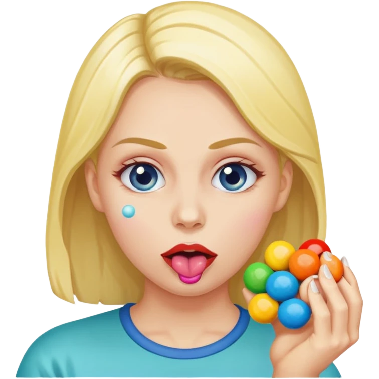 Woman sucking on two jawbreakers emoji